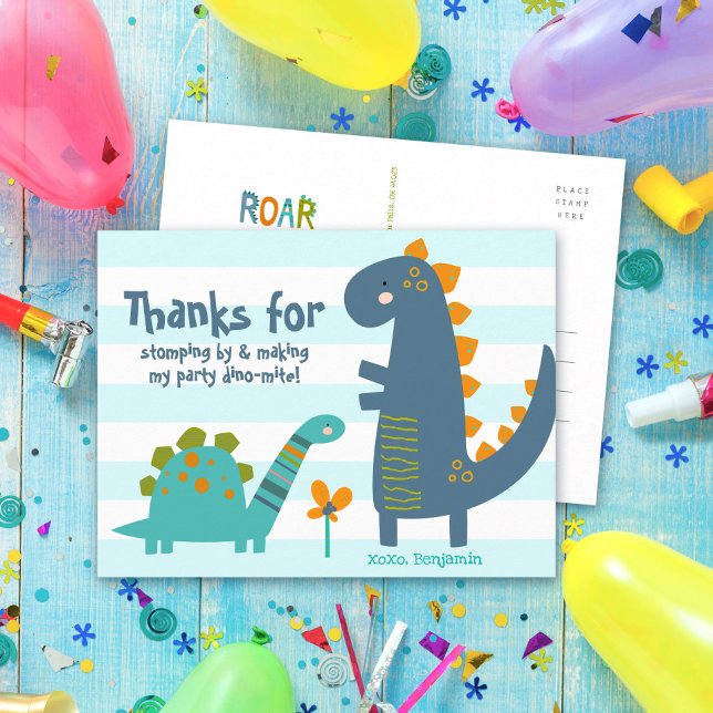 Cute Blue Dinosaurs Kawaii Boy Birthday Thank You Postcard (Creator Uploaded)