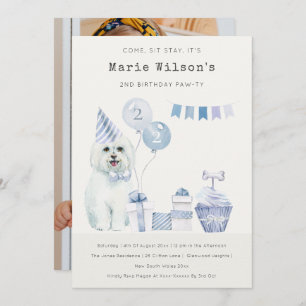 Cute Blue Dog Any Age Birthday Photo Party Invite 