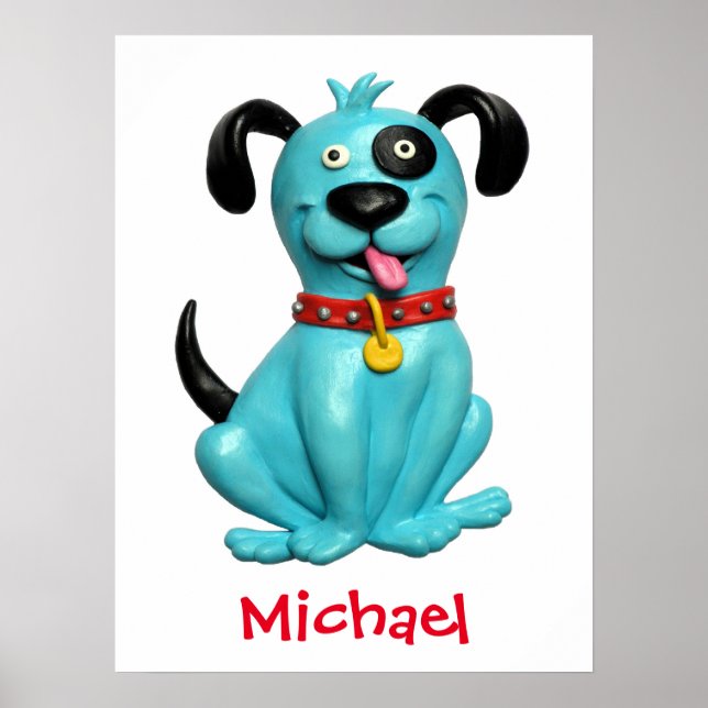 Cute Blue Dog Baby Boy Shower Nursery Kids Room Poster (Front)