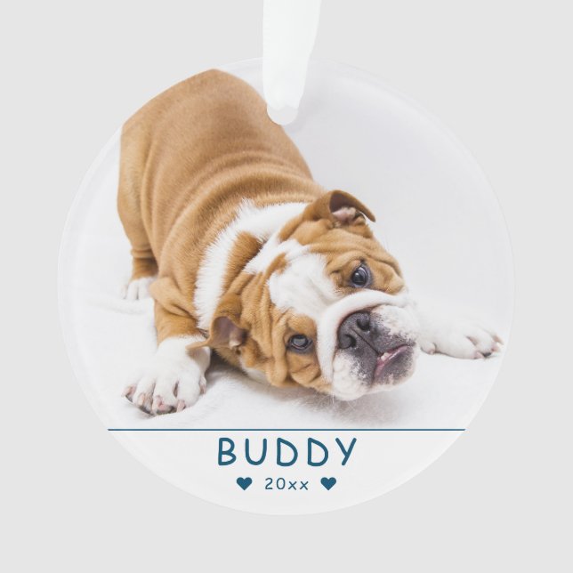 Cute Blue Dog or Pet Photo Ornament (Front)