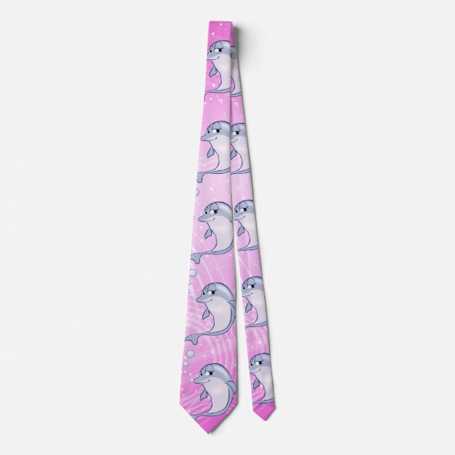 Cute Blue Dolphin Graphic Tie (Front)