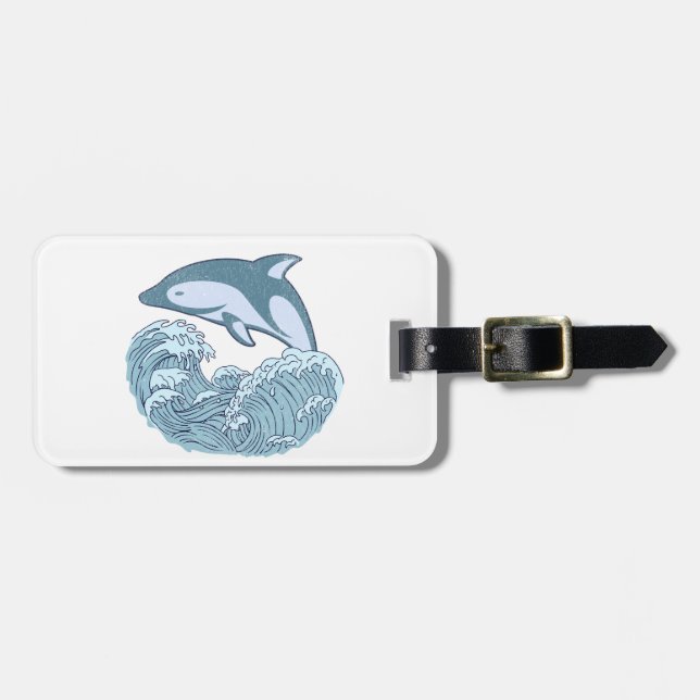 Cute blue dolphin luggage tag (Front Horizontal)