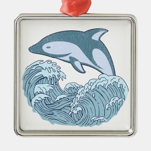 Cute blue dolphin metal ornament (Front)