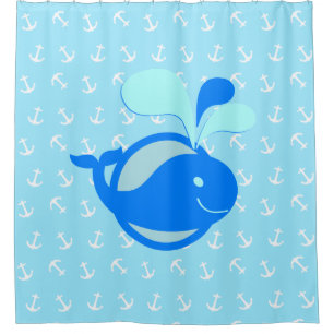 Cute Blue Dolphin On Anchor Pattern Shower Curtain