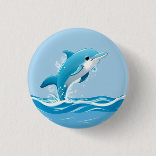 Cute Blue Dolphin Playing Happily in Water 3 Cm Round Badge