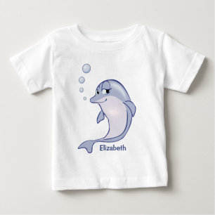 Cute Blue Dolphin To Personalise Baby T-Shirt