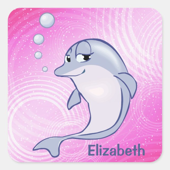 Cute Blue Dolphin To Personalise Square Sticker (Front)
