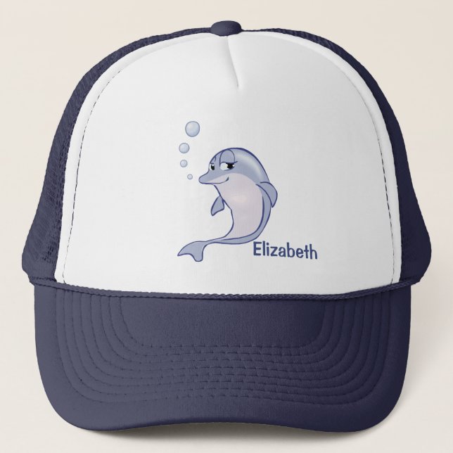 Cute Blue Dolphin To Personalise Trucker Hat (Front)