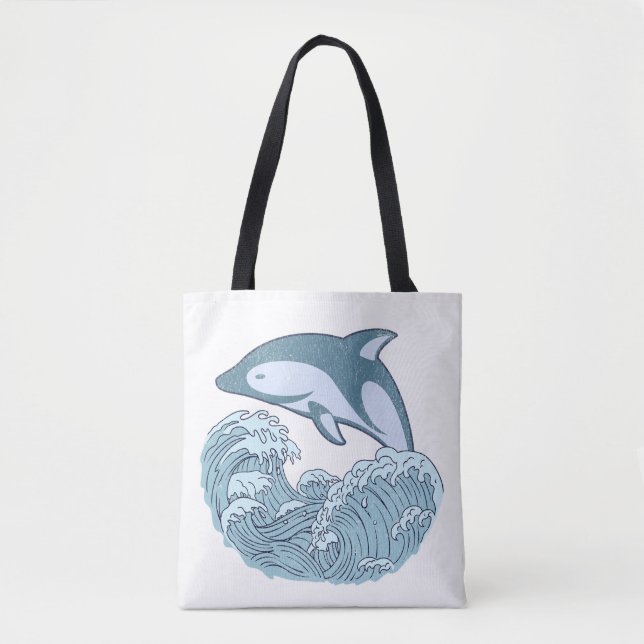Cute blue dolphin tote bag (Front)