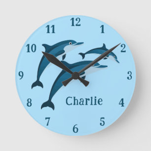 Cute blue dolphins kids Wall Clock