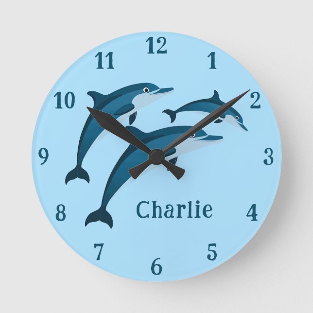 Cute blue dolphins kids Wall Clock (Front)