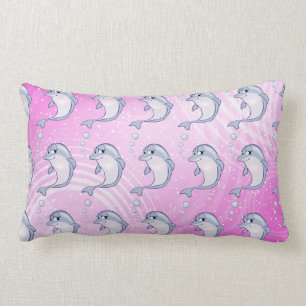 Cute Blue Dolphins Pattern Lumbar Cushion