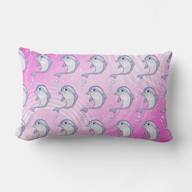 Cute Blue Dolphins Pattern Lumbar Cushion (Front)
