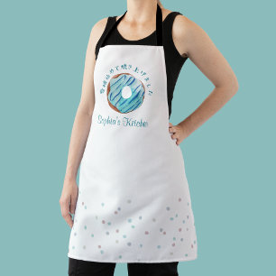 Cute Blue Donut Watercolor Sprinkles Baking Apron