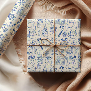 Cute Blue Doodle Christmas Wrapping Paper