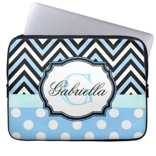 Cute Blue Dots and Stripes Laptop Sleeve