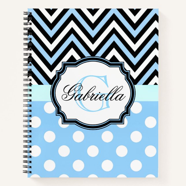 Cute Blue Dots and Stripes Notebook (Front)