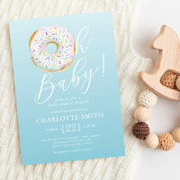 Cute Blue Doughnut Baby Shower Invitation