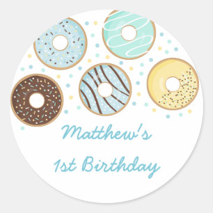 Cute Blue Doughnut Birthday Classic Round Sticker