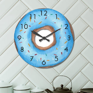 Cute Blue Doughnut Large Clock