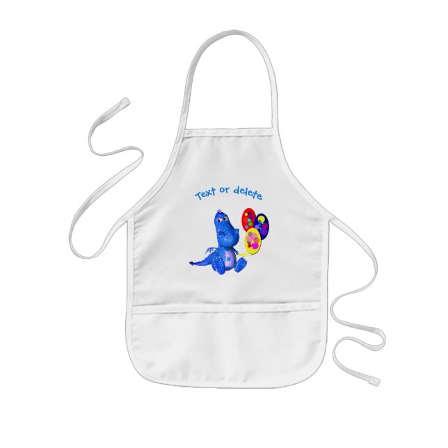 Cute Blue Dragon And Balloons Personalised Kids Apron (Front)