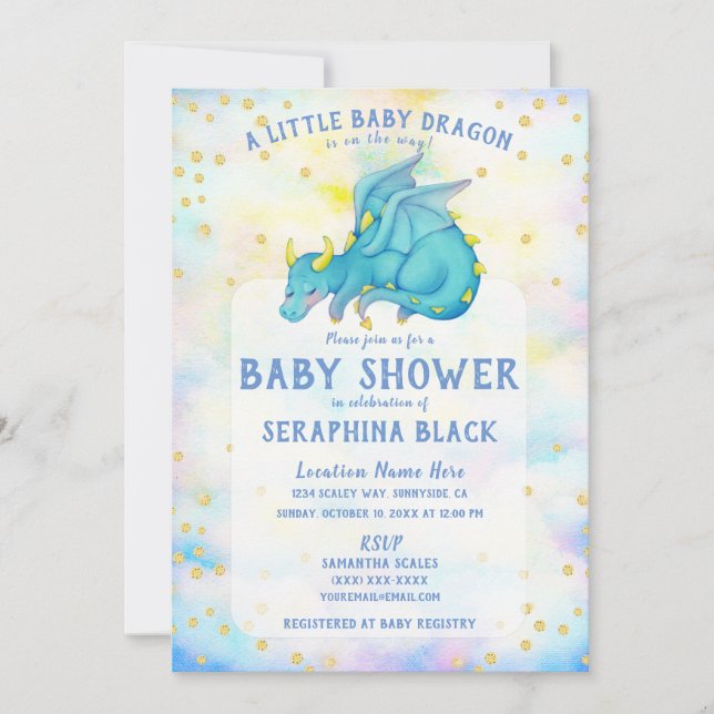 Cute Blue Dragon Baby Shower Invitation (Front)