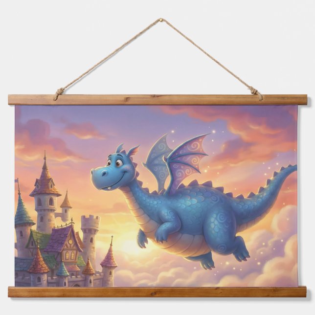 Cute Blue Dragon Fantasy Throw Pillow Hanging Tapestry (Front)