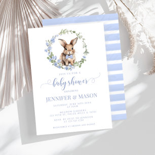 Cute blue Easter bunny baby boy shower invitation
