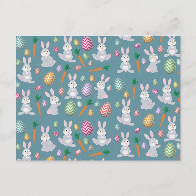 Cute Blue Easter Bunny Rabbit Pattern Holiday Postcard (Front)