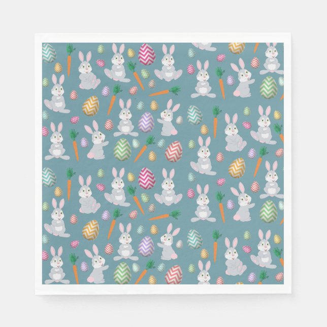 Cute Blue Easter Bunny Rabbit Pattern Napkin (Front)