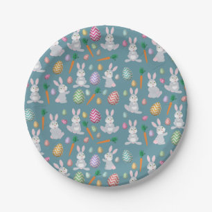 Cute Blue Easter Bunny Rabbit Pattern Paper Plate