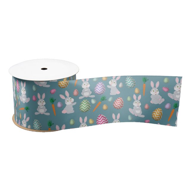 Cute Blue Easter Bunny Rabbit Pattern   Satin Ribbon (Spool)