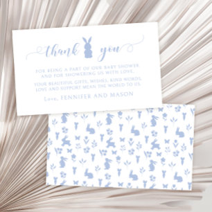 Cute blue Easter rabbit baby boy shower thank you Enclosure Card