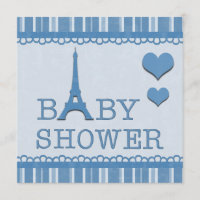 Cute Blue Eiffel Tower and Hearts Baby Shower