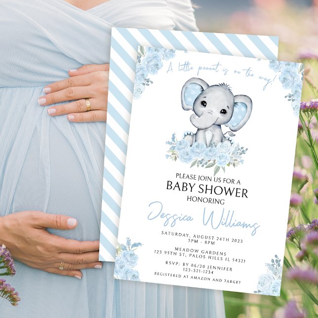Cute blue elephant baby boy shower invitation (Creator Uploaded)