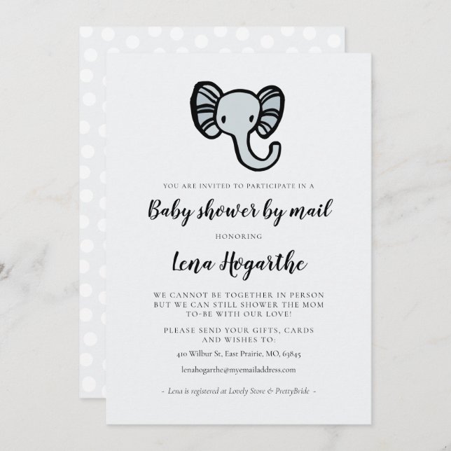 Cute blue elephant Baby Shower by mail Invitation (Front/Back)