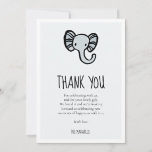 Cute blue elephant Baby shower Thank You Card