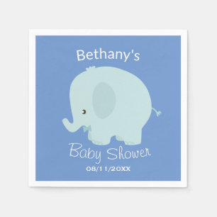 Cute Blue Elephant Boy Baby Shower Custom Napkin