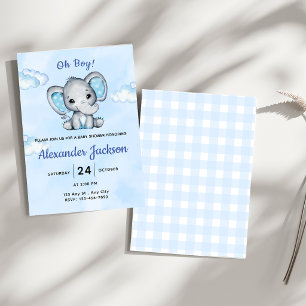 Cute Blue Elephant Boy Baby Shower Invitation