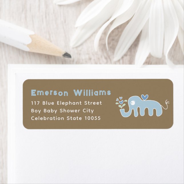 Cute Blue Elephant Boy Baby Shower Return Address Label (Insitu)
