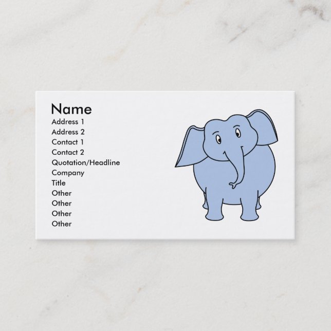 Cute Blue Elephant Cartoon. Business Card (Front)