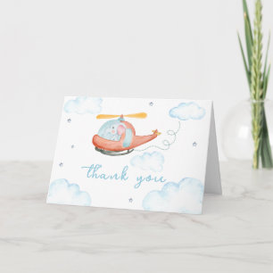Cute Blue Elephant Helicopter Baby Shower Thank You Card
