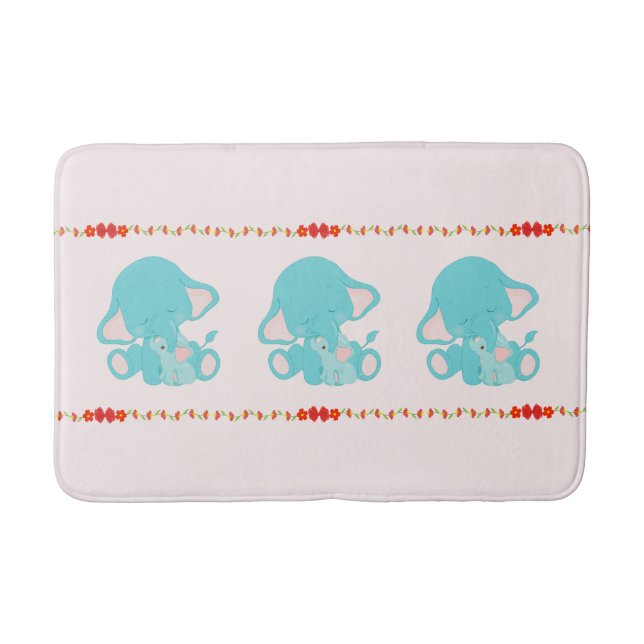 Cute Blue Elephant Kids Baby Nursery Bath Mat (Front)