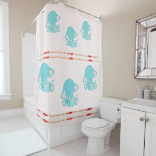 Cute Blue Elephant Kids Baby Nursery Shower Curtain