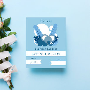 Cute Blue Elephant Kids Valentine's Day Classroom Card
