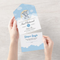 Cute Blue Elephant Little Peanut Boy Baby Shower