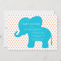 Cute Blue Elephant Orange Polkadots Baby Shower