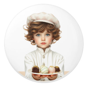 Cute blue eye little boy invites U for delux choco Ceramic Knob
