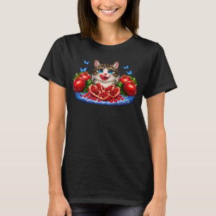 Cute Blue-Eyed Cat with Pomegranates T-Shirt