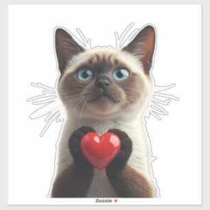 Cute Blue Eyed Siamese Cat Holding Heart Gift 💝